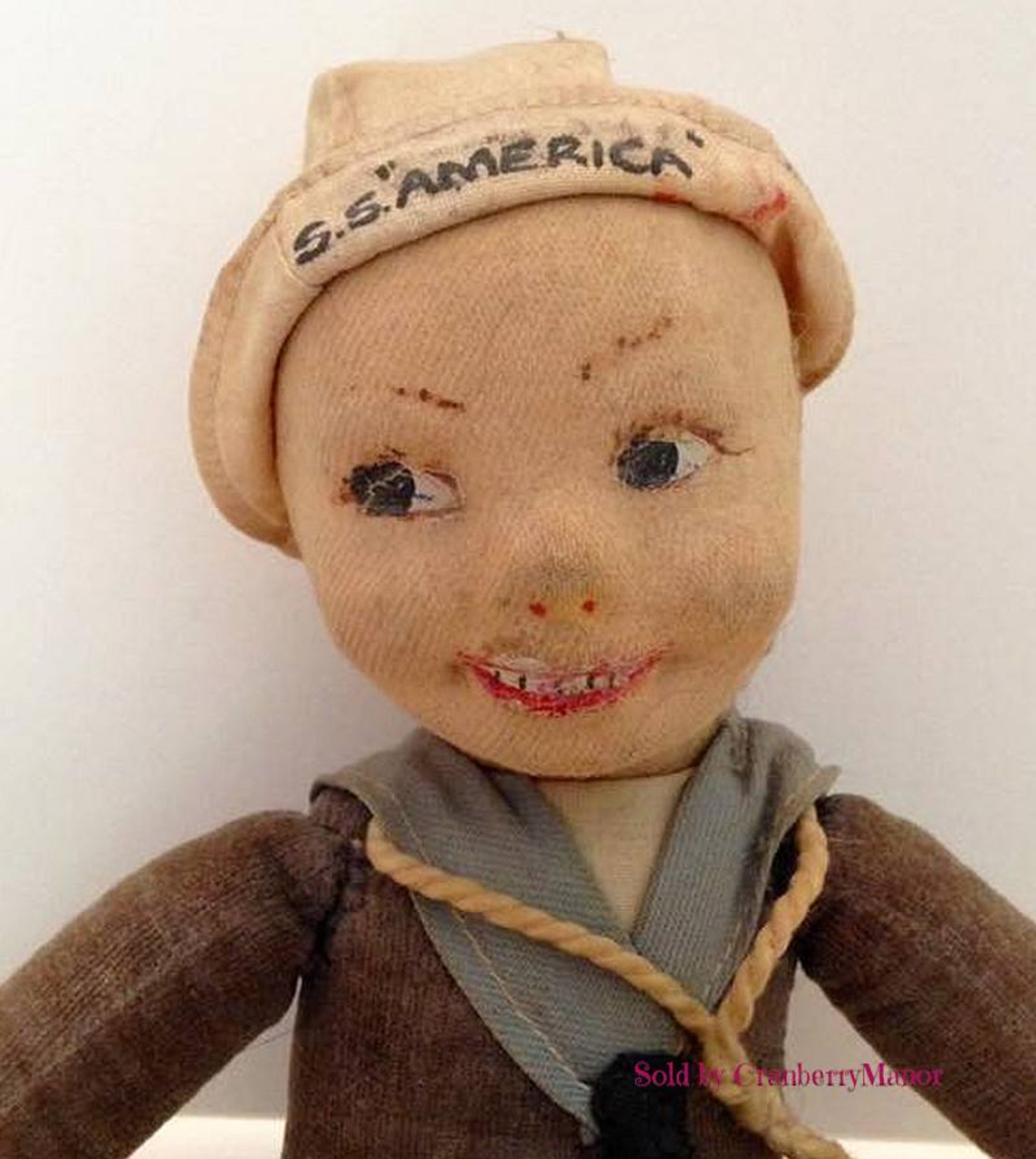 Norah Wellings Cloth Jollyboy Sailor Toy Doll, SS America, Vintage 1930s  Collectible Gift