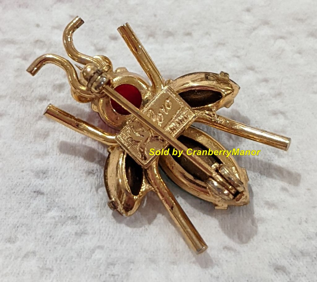 Coro Pegasus Brooch Sterling Silver Bee Fly Bug Insect Pin Ruby