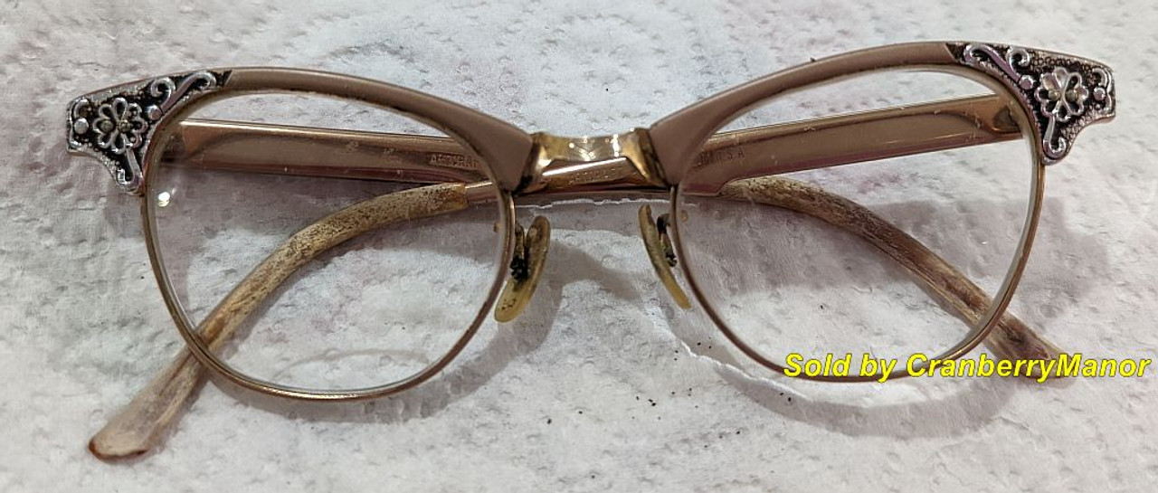 Artcraft Cat Eye Glasses Pink Silver Floral Vintage Designer Eyewear  Eyeglasses