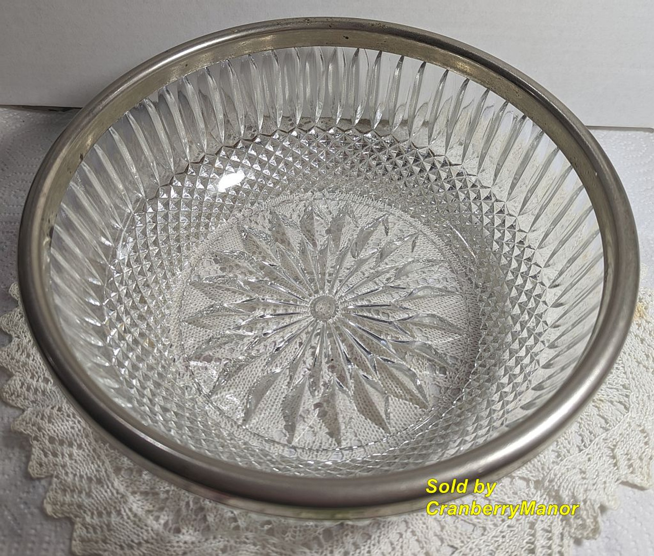 FB Rogers Silver Co Cut Crystal Salad Bowl Vintage Designer Glass