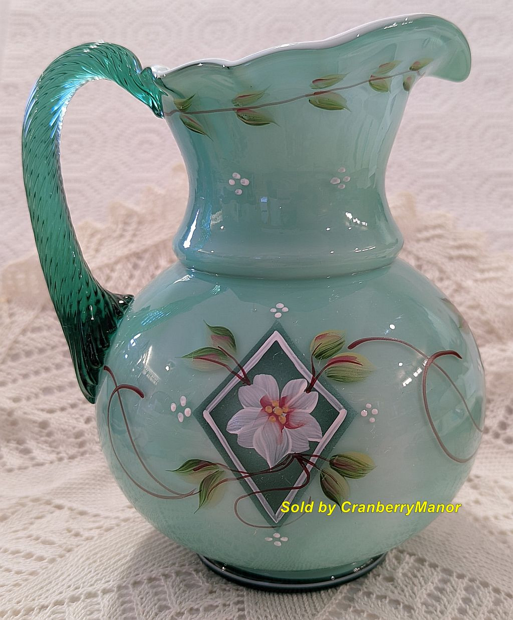 Fenton Cased Milk Glass Pitcher QVC 75th Anniversary Diamond