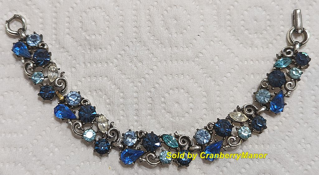 Lisner Bracelet Earrings Sapphire Blue Scroll Vintage Designer