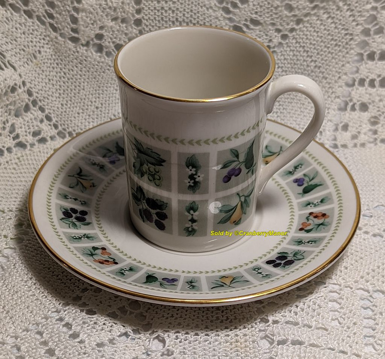 Royal Doulton Tapestry Flat Demitasse Cup Saucer Vintage Designer Porcelain