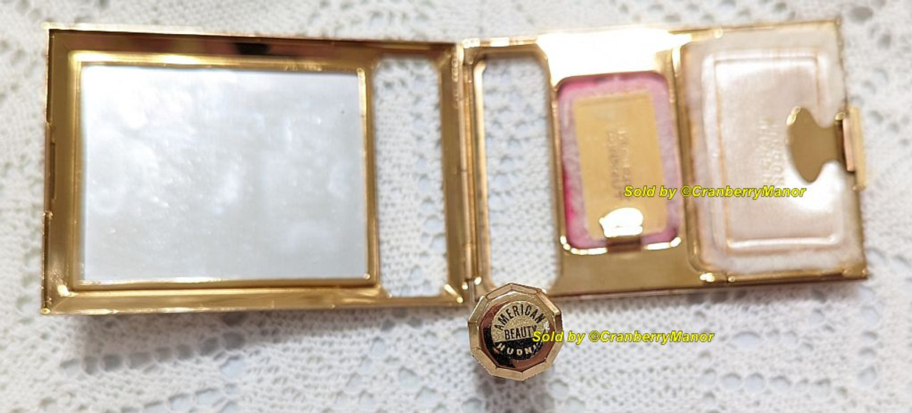 アメリカンヴィンテージ Richard Hudnut パウダーコンパクト ミラー Richard Hudnut Gold Compact Three Flowers Powder And Mirror