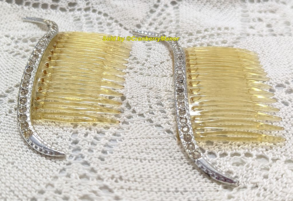 Crystal Hair Comb XL Yellow Pair Vintage Totally 80s Jewelry  display picture 1