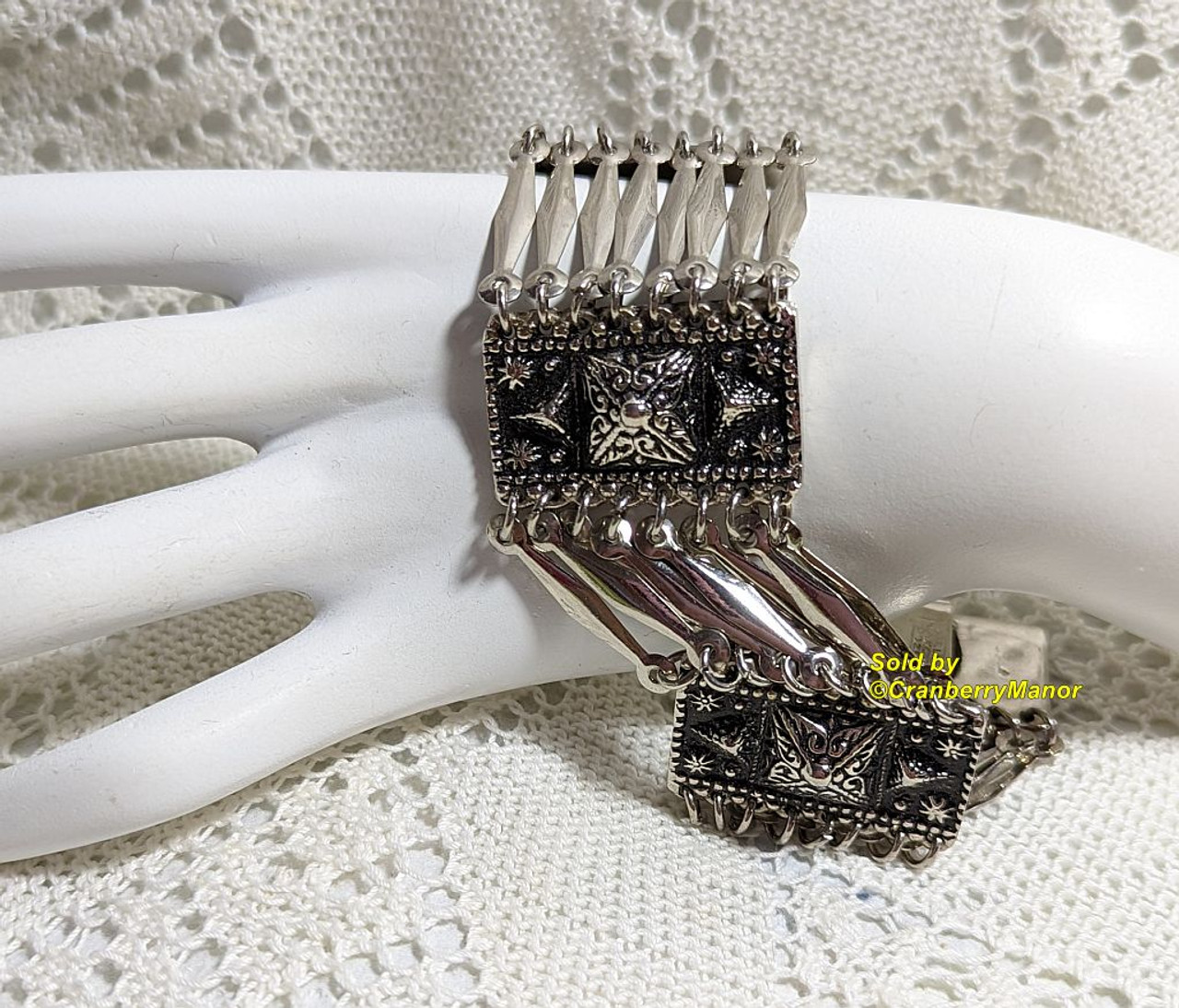 Taxco Mexico Sterling Silver Ribbed Panel Bracelet Vintage Mexican Designer  Jewelry