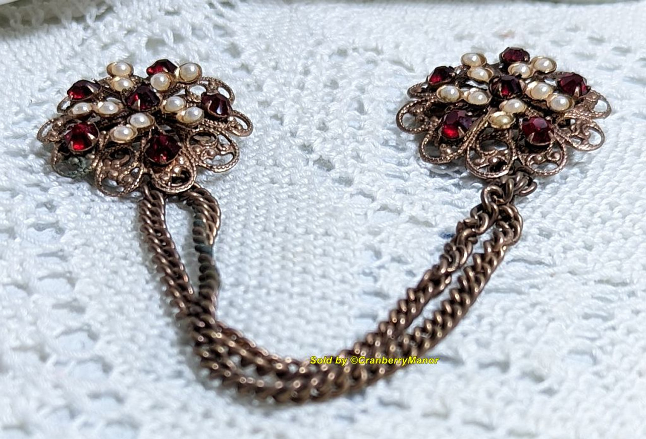 Ruby Red Pearl Sweater Brooch Rhinestone Clip Pin Cloak Cape Guard Vintage  Jewelry - CranberryManor Fine Antiques & Vintage Collectibles