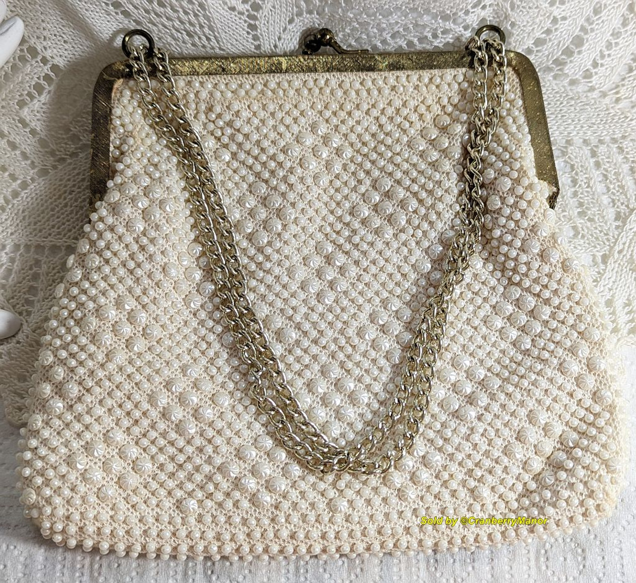 Pearly Bead Bride Purse White Metal Frame Vintage Bridal Fashion Bag -  CranberryManor Fine Antiques & Vintage Collectibles