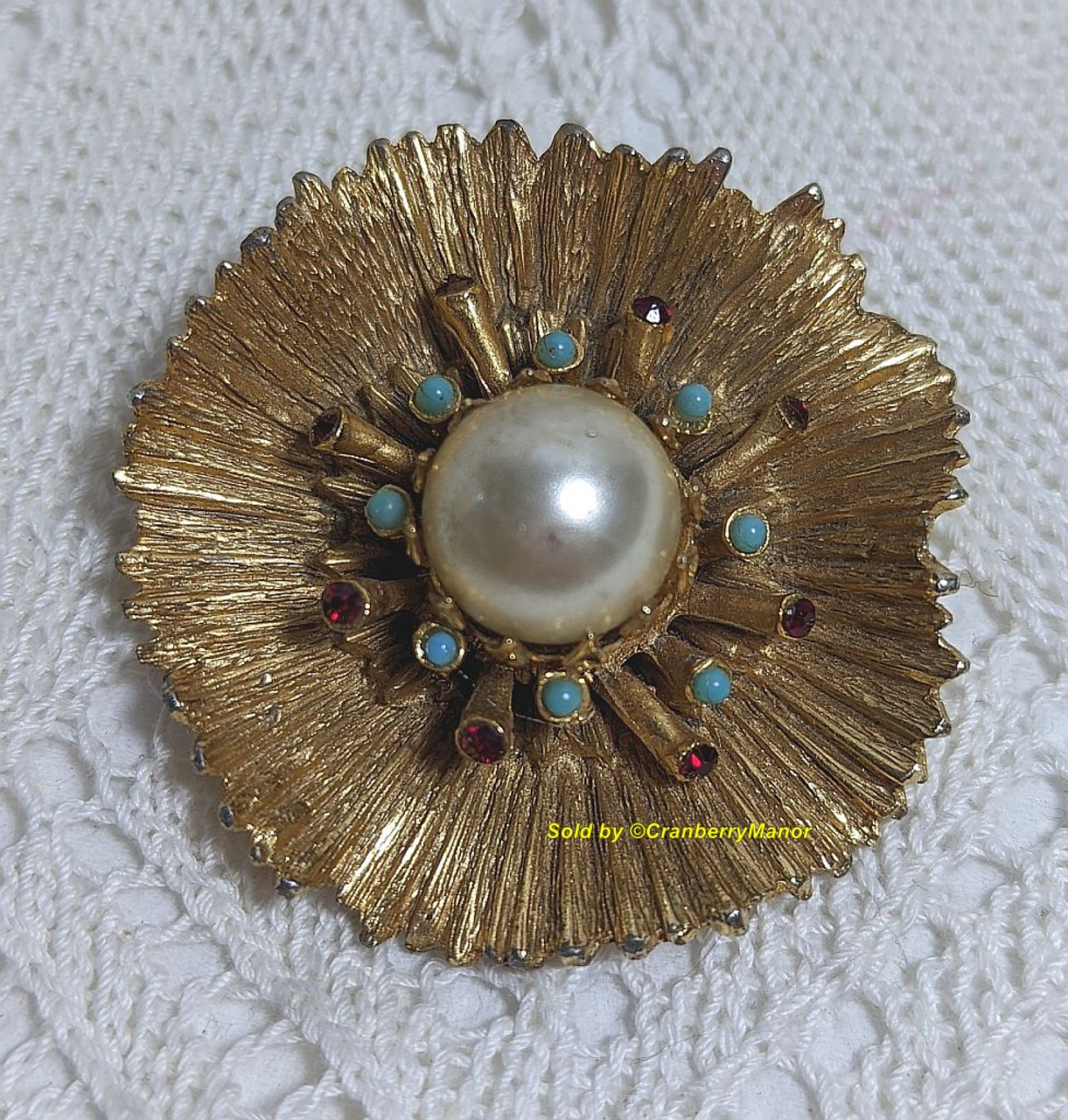 Hobe 50's glass rhinestone pearl brooch - アクセサリー