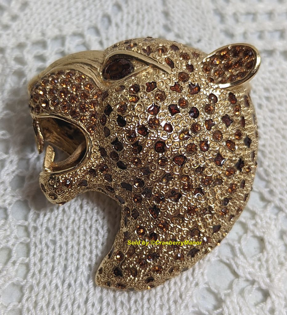 Ciner Cheetah Leopard Jaguar Brooch Vintage Haute Couture Fierce Designer  Jewelry