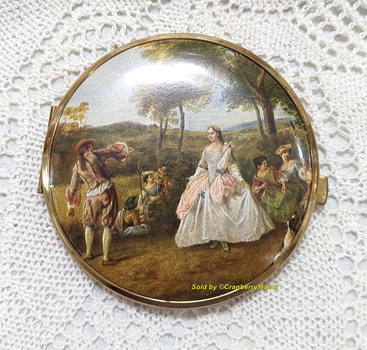 West Germany Mirror Compact Victorian Picnic Vintage Designer