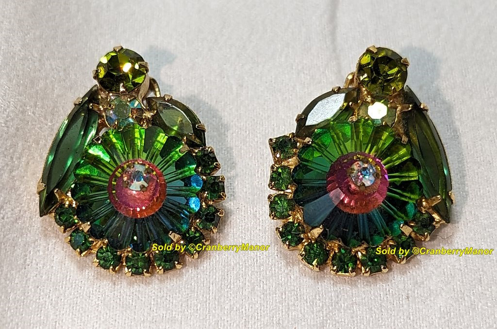 Juliana D&E Earrings Watermelon Rivoli Rhinestone Vintage DeLizza