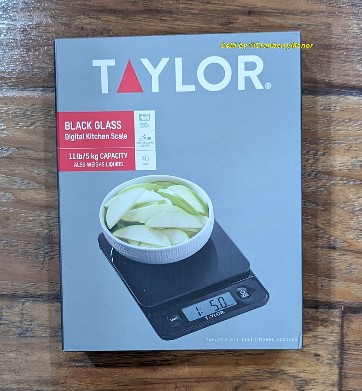 Taylor Digital Kitchen Scale, Black Glass, 11 lbs