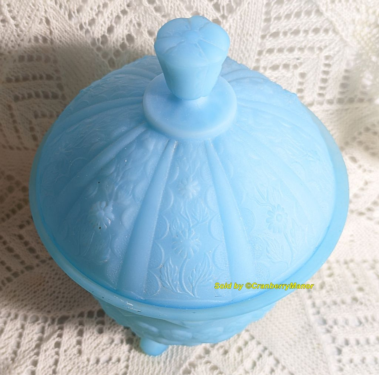 Vintage Ceramic Lidded Bonbon Candy Candy 80's 90's Blue Pastel