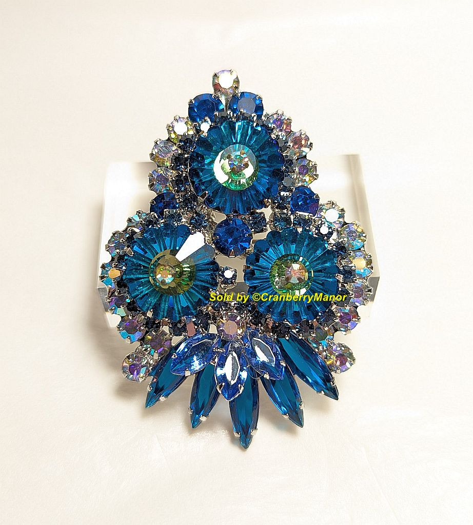 Juliana D&E Brooch Sapphire Blue Margarita Rivoli Pin Necklace