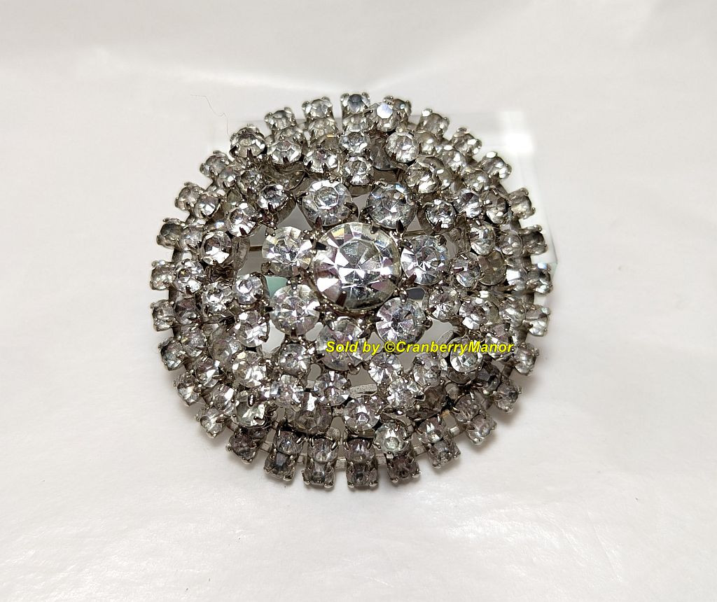 Crystal Star Brooch Silver Domed Icy Pin Vintage Fashion 