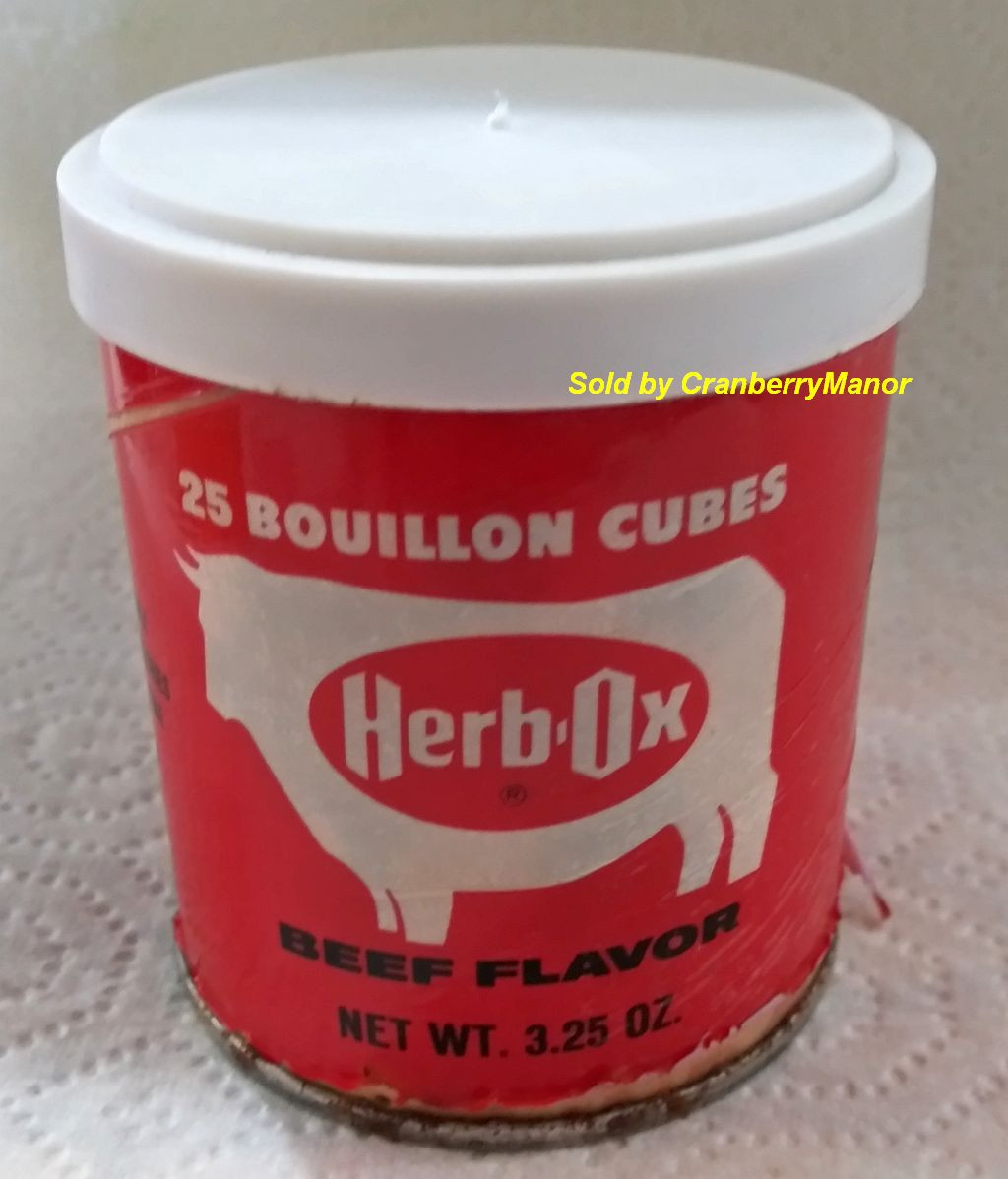 Herb Ox Beef Bouillon 25 Tin Canister w/Bouillon, Vintage CranberryManor Fine Antiques