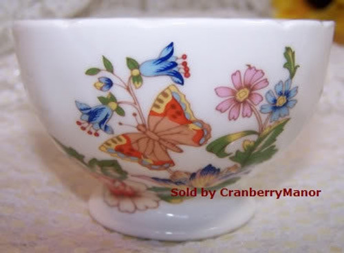 Aynsley Cottage Garden Butterfly Open Sugar Bowl Vintage Designer Porcelain