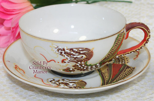 Dragonware Tea Cup Saucer Red Gold Moriage China Vintage Porcelain Gift