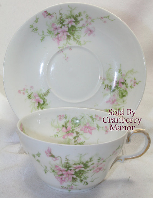 Theodore Haviland Limoges Tea Cup Saucer France Pink Antique Vintage Designer China