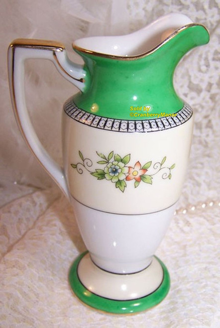 Noritake Japan Roseara Berry Creamer Green Flower Depression Era Pitcher Vintage Designer Porcelain Ewer China Gift