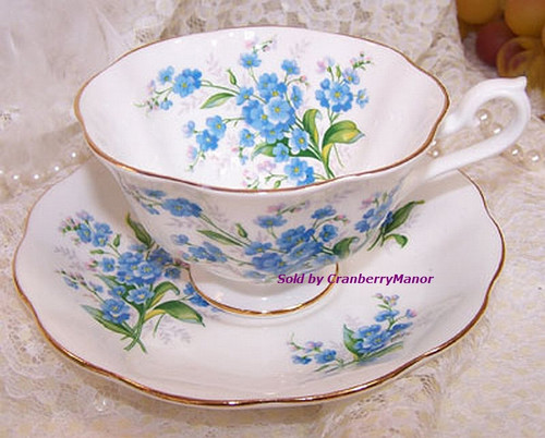 Royal Albert Forget Me Not Cup Saucer Blue Tea Coffee Mug Vintage Designer Fine Bone China Dish