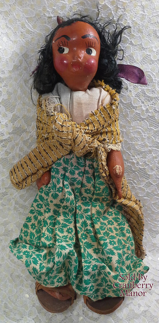Oil Cloth & Wood Toy Doll Mexican Cultural Souvenir Vintage Mid Century 1950s Mexico Folk Art Gift