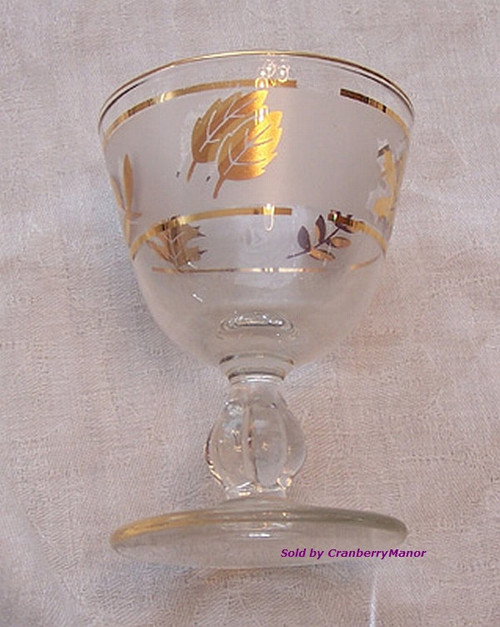 Libbey Glass Golden Foliage Bar Liquor Cocktail Vintage Designer Leaf Barware