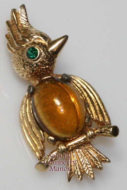 Castlecliff Brooch Jelly Belly Cockatiel Emerald Bird Parrot Vintage Designer Jewelry Gift