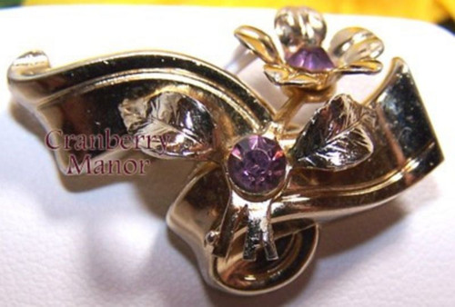 Coro Pegasus Amethyst Retro Brooch Rhinestone Pin Vintage Designer Jewelry