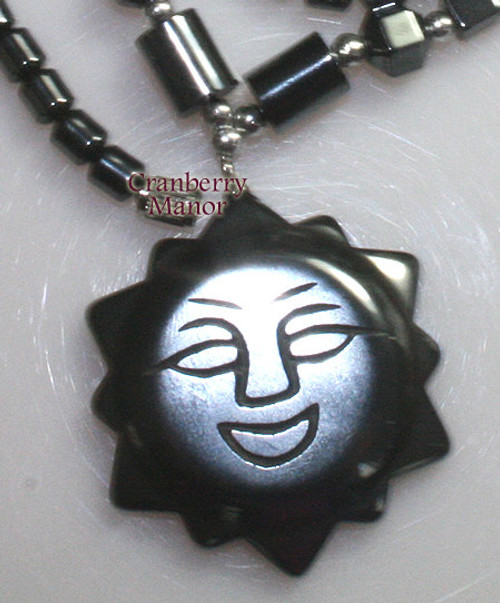 Hematite Sun Pendant Necklace Vintage Bead Fashion Jewelry Gift