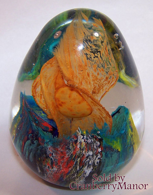 Volcano Egg Glass Paperweight Fire Within Vintage