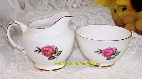 Delphine Bone China Cream Sugar Pink Rose Vintage Designer Depression Era Gift