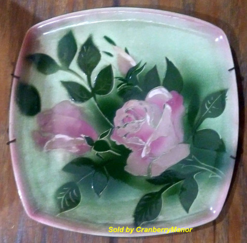 Rose Floral Art Pottery Plate, Vintage
