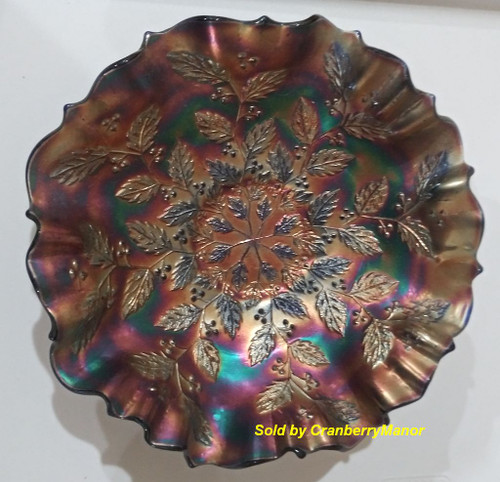 Fenton Carnival Glass Holly Bowl Vintage Designer Art Dish Gift