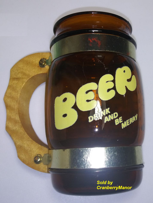 Novelty Brown Glass & Wood Siesta Ware Style Beer Mug