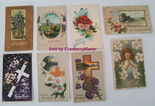 8 Easter Cross Floral Postcard Antique