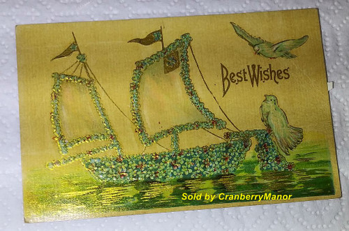 Shamrock Seagull Floral Boat Best Wishes Postcard Antique