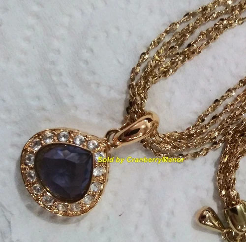 Nolan Miller Korea Pendant Necklace Sapphire Blue Crystal 5 Strand Jewelry Vintage Designer Fashion Gift