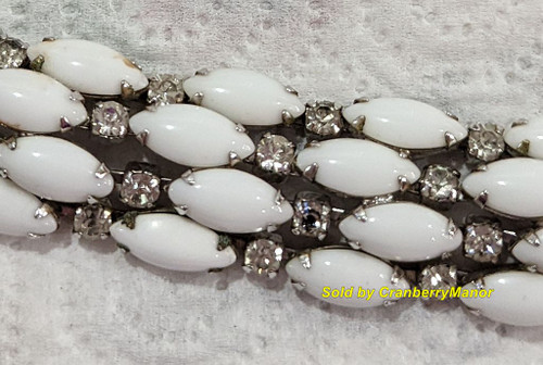 Kramer Bracelet Milk Glass Crystal Mid Century Jewelry  Vintage Designer Fashion Gift