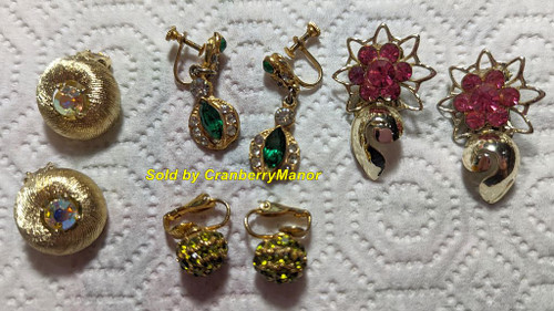 Lot 4 Rhinestone Earrings Vintage Jewelry
