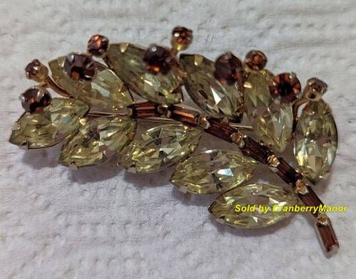 Sherman Brooch Topaz Citrine Leaf Pin Vintage Designer Jewelry Gift