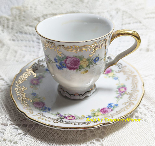 Hutschenreuther US Zone Demitasse Tea Cup Saucer Vintage Designer China