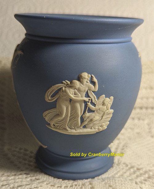 Wedgwood Vase Blue White Jasperware Cherub Urn Vintage Designer Angel Home Decor Gift