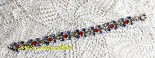 Czech Red Blue Rhinestone Paste Bracelet Vintage Jewelry