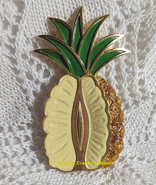 Crown Trifari Enamel Pineapple Brooch Vintage Designer Fashion Jewelry