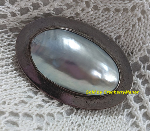 Great Falls Metal Works GFMW Mabe Blister Pearl Sterling Silver Brooch Vintage Designer Fashion Jewelry