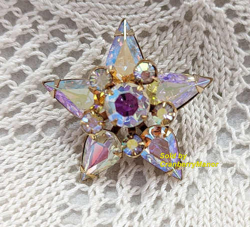 Aurora Borealis Rhinestone Star Brooch Vintage Fashion Jewelry