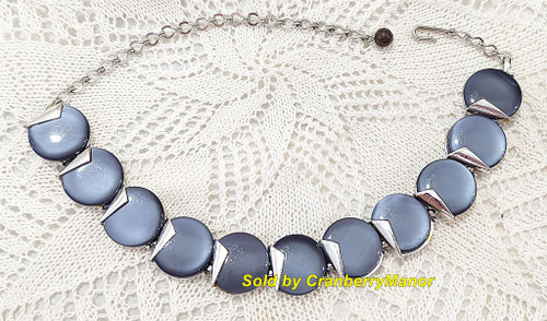 Charel Necklace Grey Moonglow Lucite Thermoset Silver Vintage Designer Fashion Jewelry