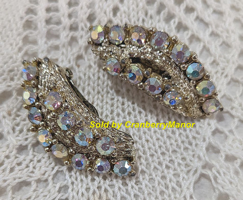 Aurora Borealis Rhinestone Earrings Vintage Fashion Jewelry